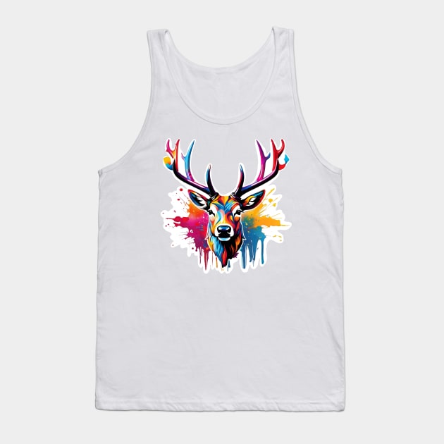 Stag Head Dripping Rainbow Graffiti Tank Top by VictoriaLehnard